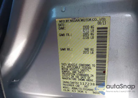 2014 Nissan Altima 2.5 Sv from USA, damaged, VIN 1N4AL3AP7EC117238